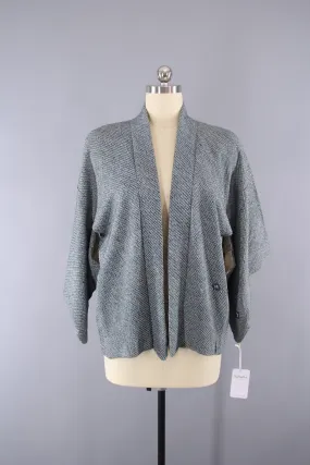 1950s Vintage Silk Haori Kimono Jacket in Blue Gray Shibori