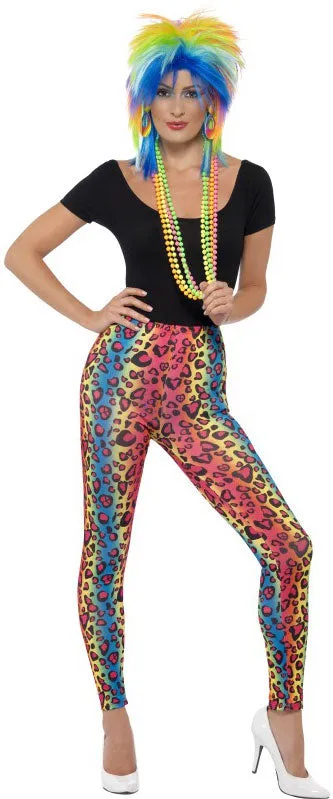 80er Neon-Leopard Party Leggings