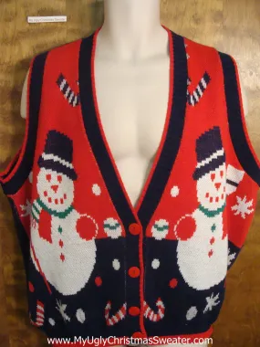 80s Snowmen and Candy Canes Tacky Christmas Sweater Vest