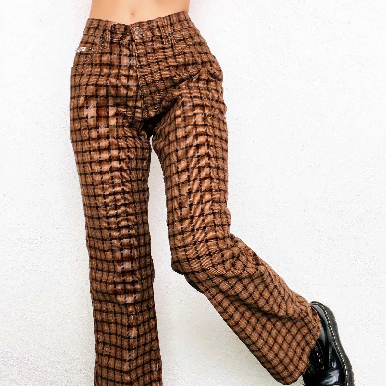 90s Brown Plaid Corduroy Pants