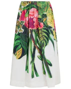 Acid Green Mystical Bloom Print Balloon Midi Skirt