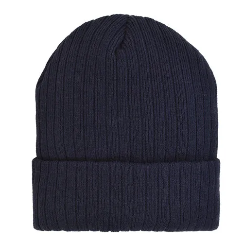 ACRYLIC KNIT RIBBED CUFF HAT - NAVY