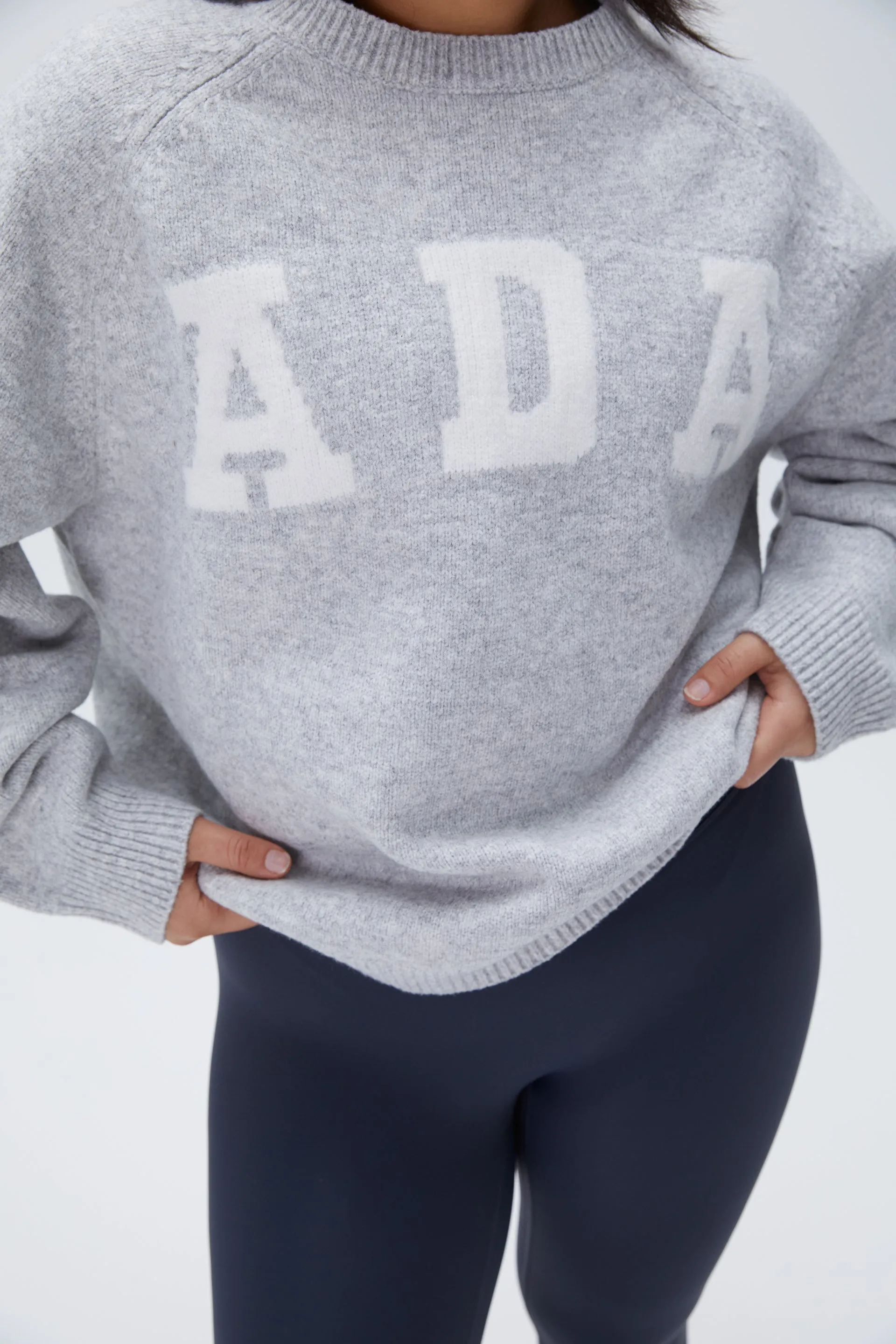 ADA Oversized Knit Sweatshirt - Light Grey Melange/Cream