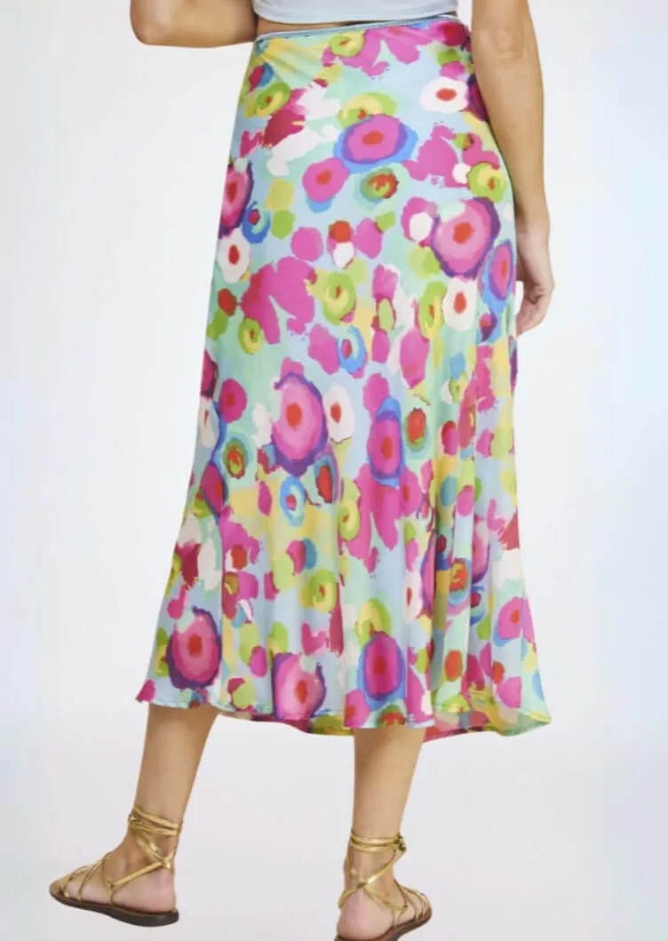 Add Some Color Aqua & Fuchsia Midi Skirt Made in USA