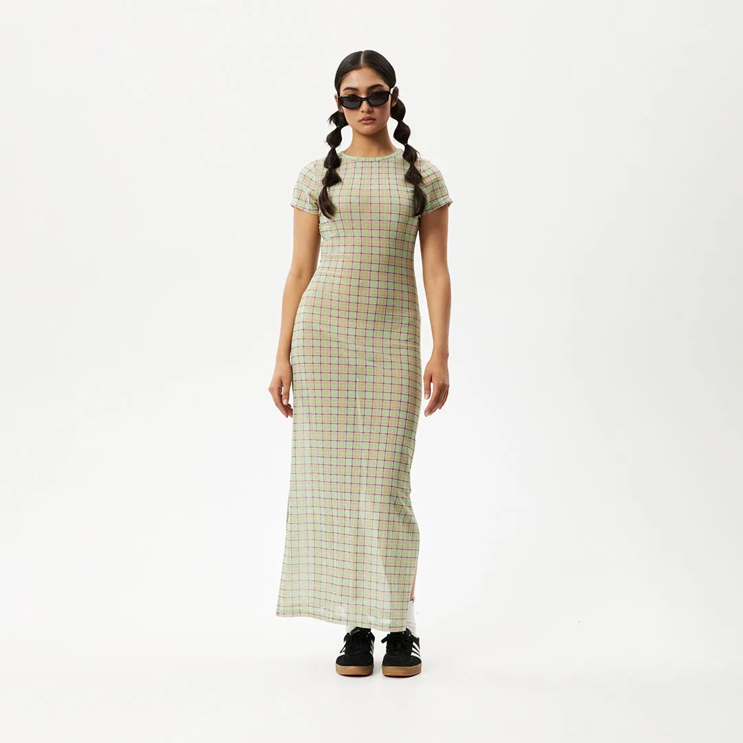 AFENDS Womens Kali - Sheer Maxi Dress - Pistachio Check