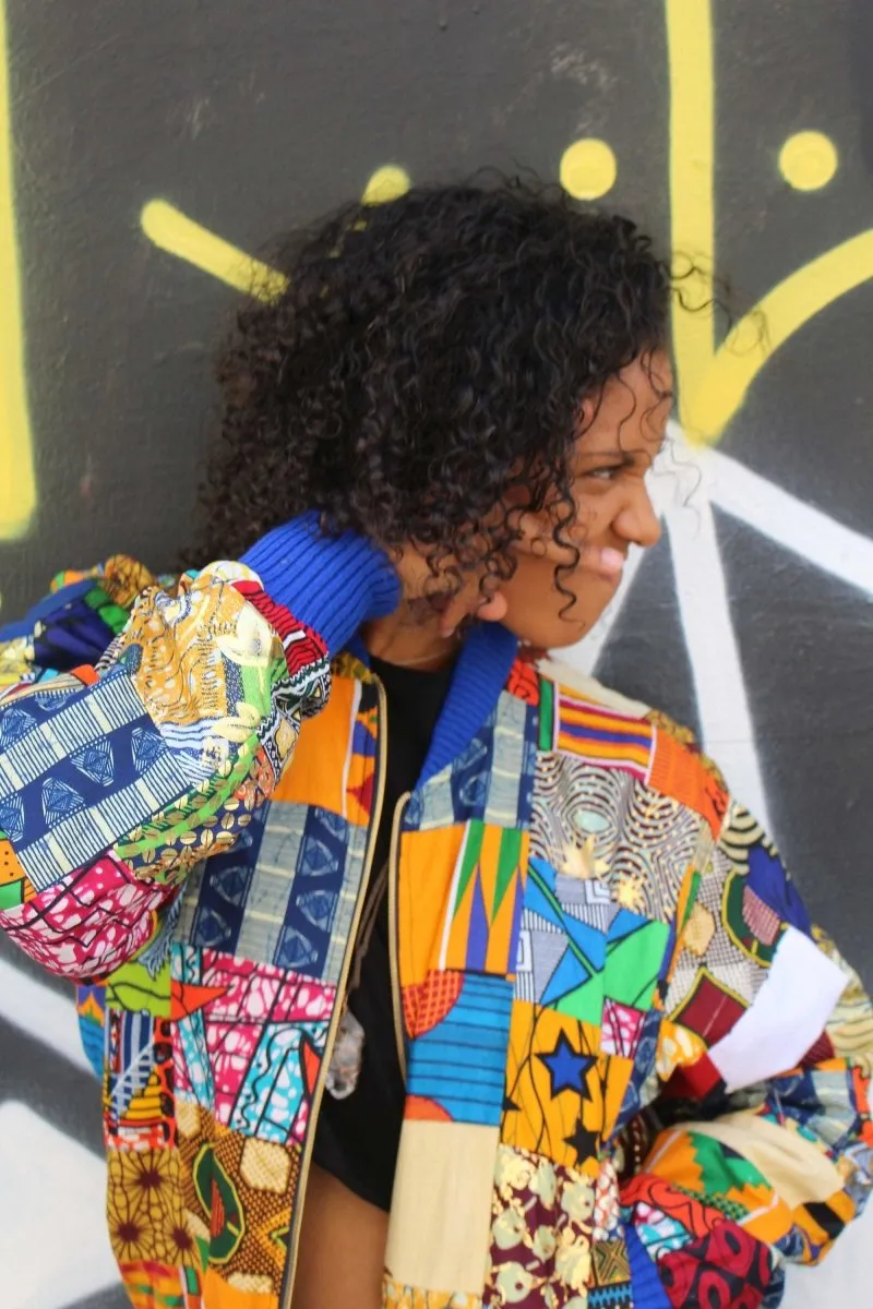 African Bomber Jacket in Patchwork- Festival Clothing