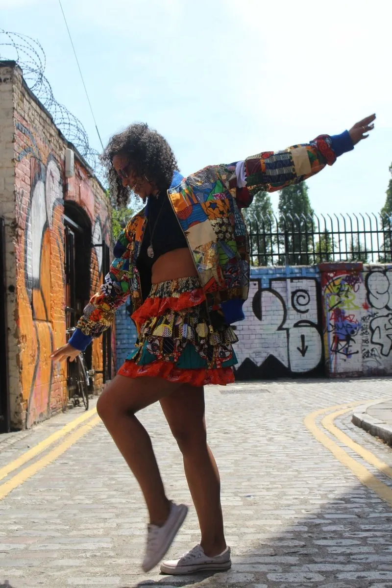 African Bomber Jacket in Patchwork- Festival Clothing