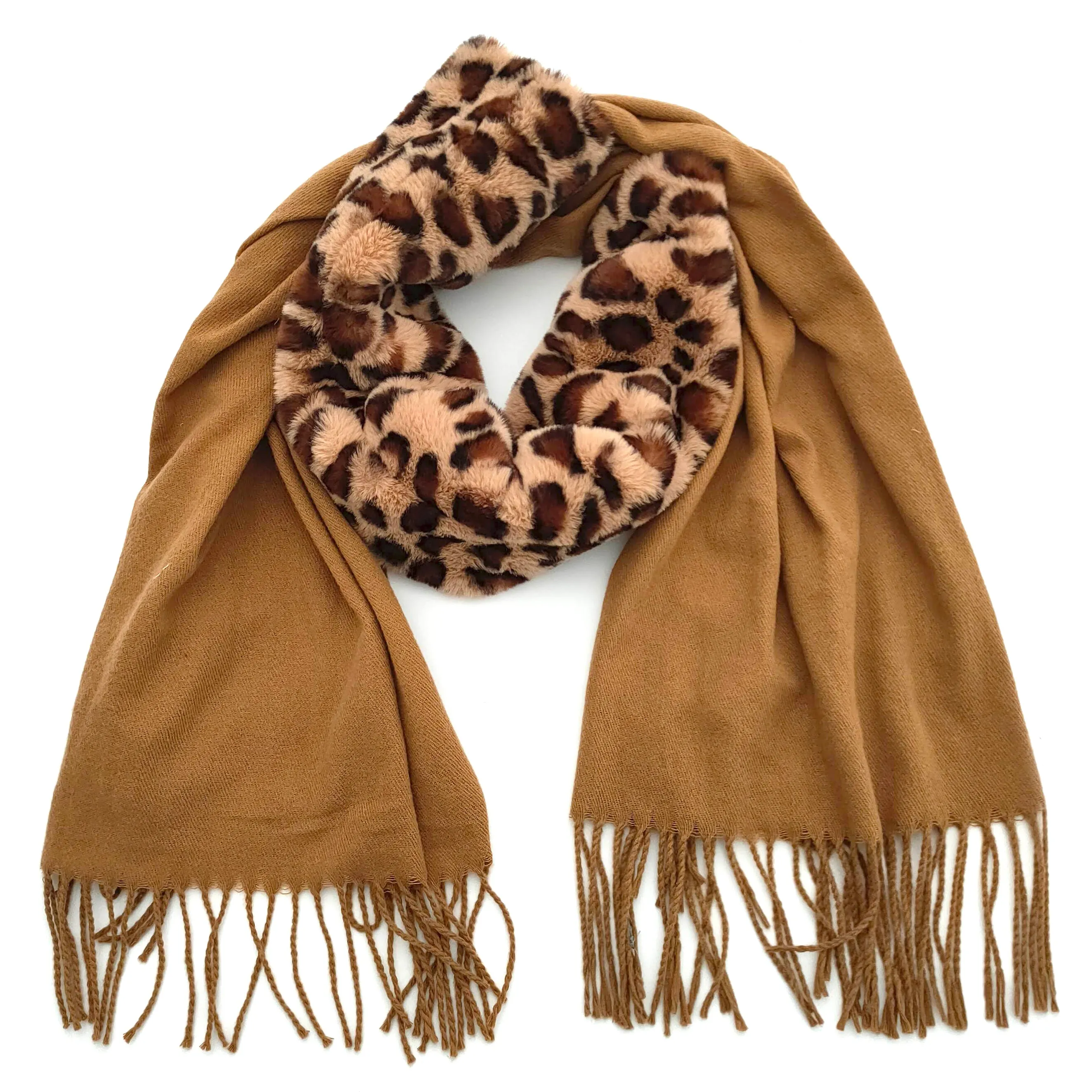 Animal Print Pash Style Scarf with a Removable Faux Fur Tube Lining