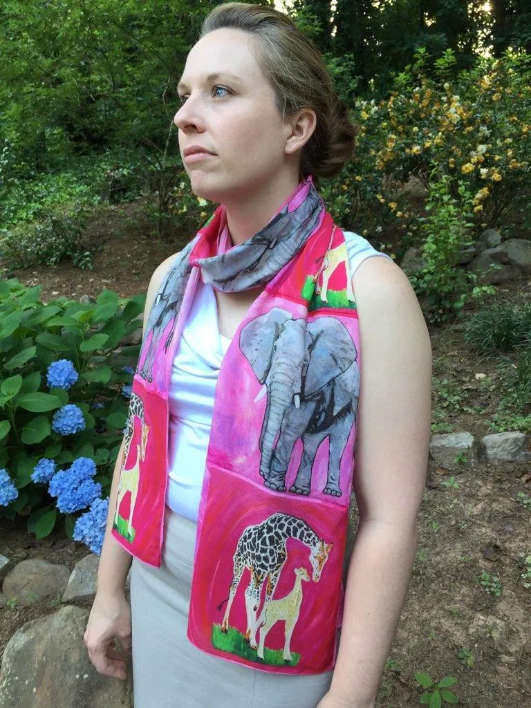 Animal Viscose Scarf- Giraffe and Elephant - Kelly and Full Circle