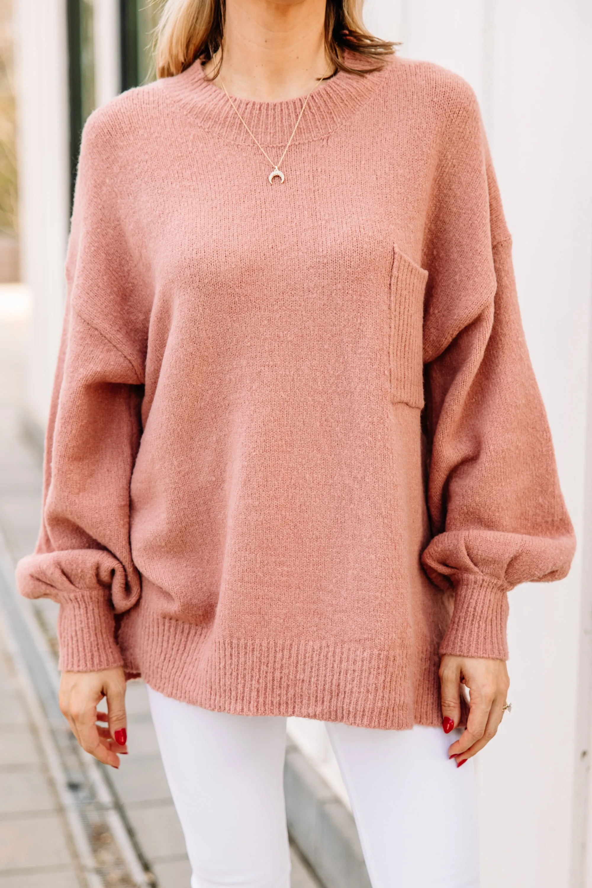 As It Happens Mauve Pink Bubble Sleeve Sweater