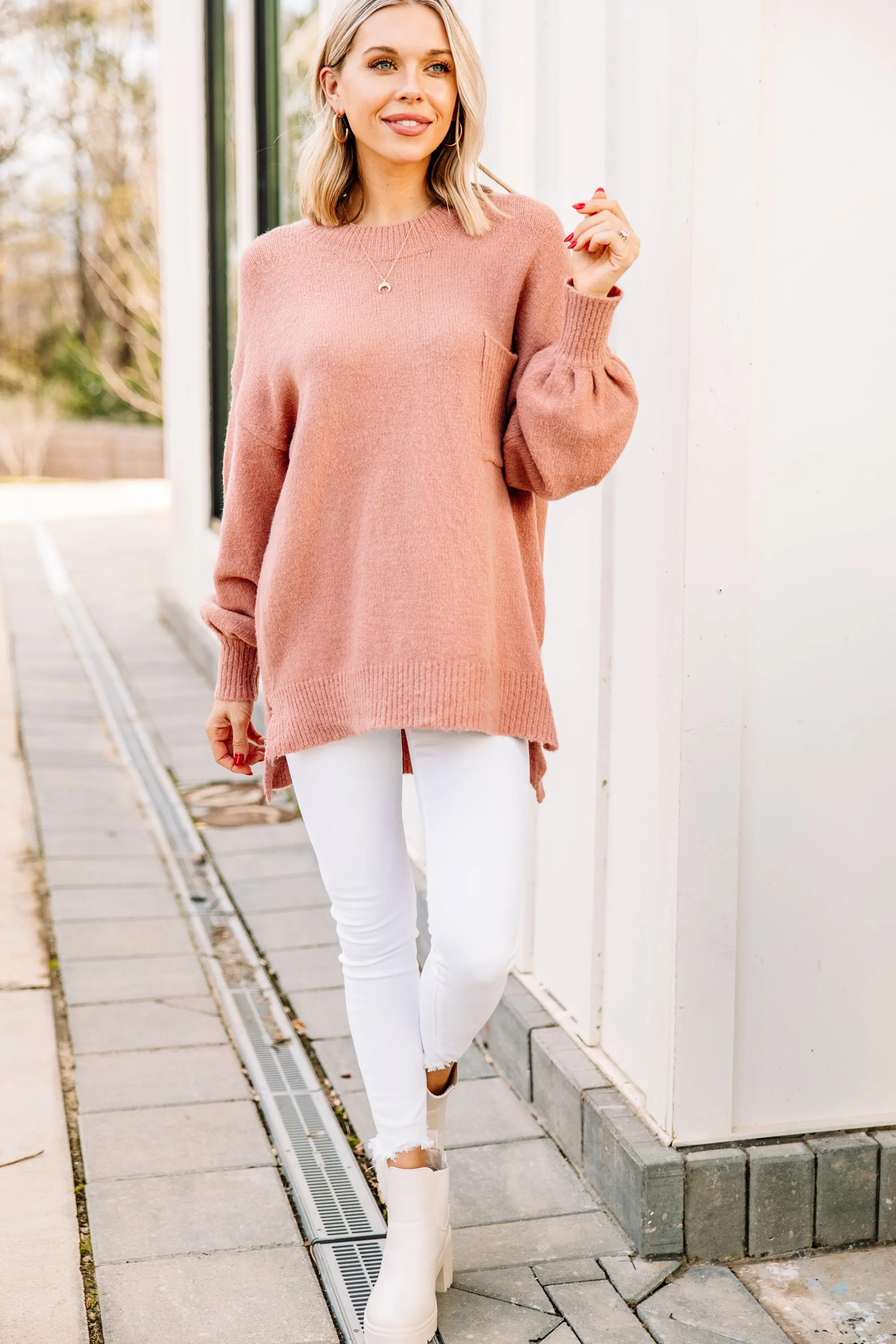 As It Happens Mauve Pink Bubble Sleeve Sweater