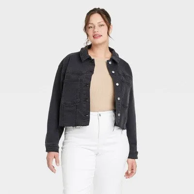 Ava & Viv Women's Plus Button Up Cropped Lightweight Denim Jacket