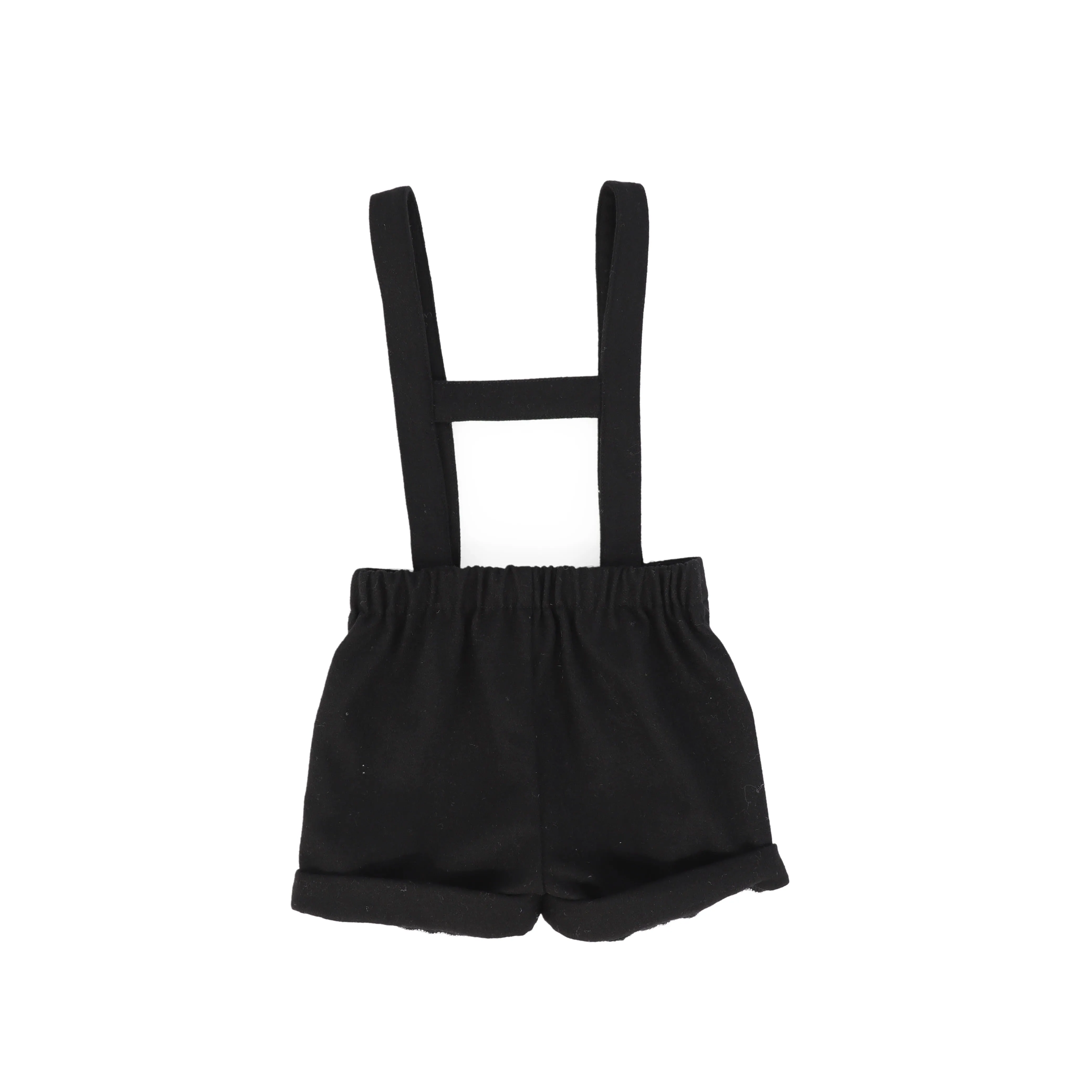 Bamboo Black Wool Button Suspender Shorts