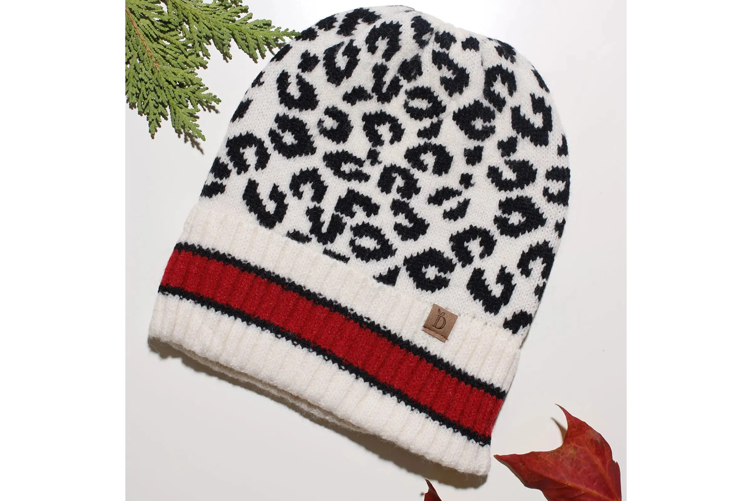 Beanie Hat Acrylic Ivory Leopard Hat for Women