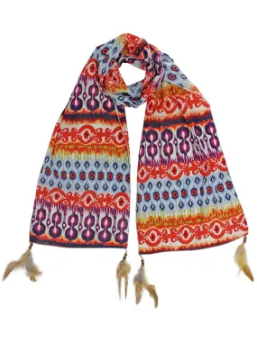 Beige Peacock Feather Bohemian Print Scarf