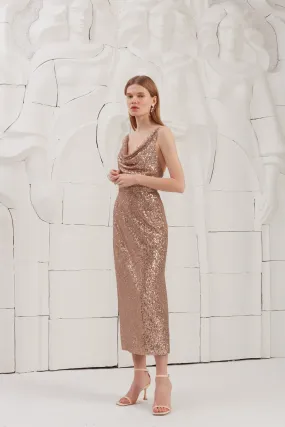 BERTA nude sequin cocktail dress