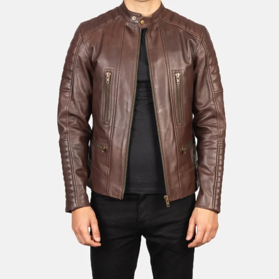 BIKER-1416 MUSH Brown Leather Biker Jacket