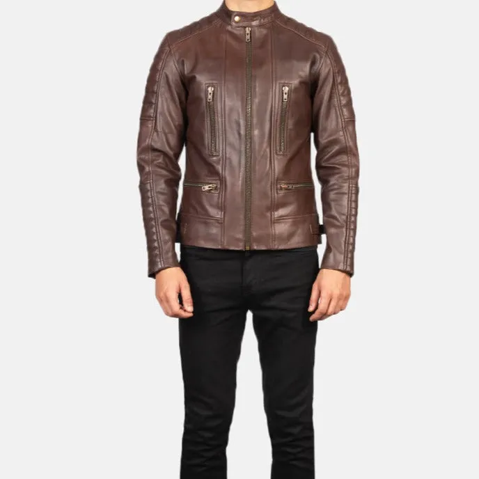 BIKER-1416 MUSH Brown Leather Biker Jacket