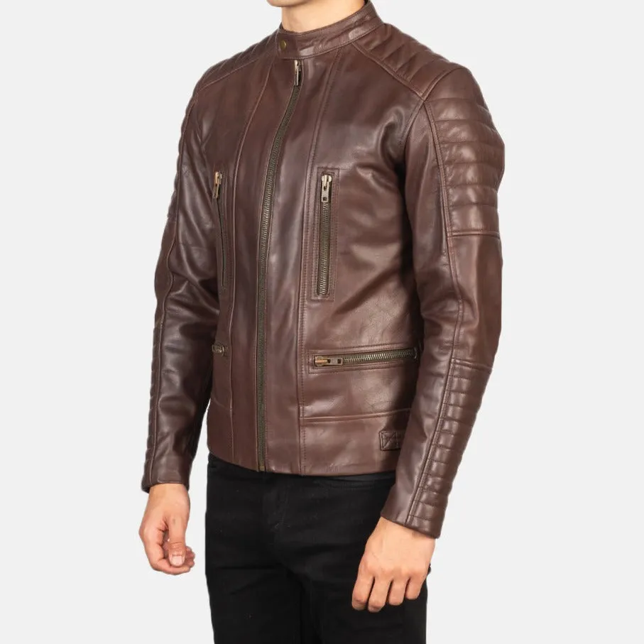 BIKER-1416 MUSH Brown Leather Biker Jacket