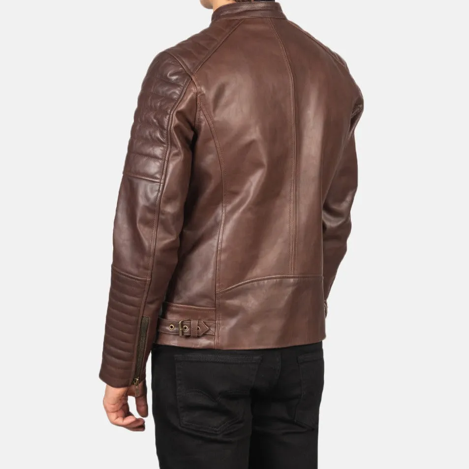 BIKER-1416 MUSH Brown Leather Biker Jacket