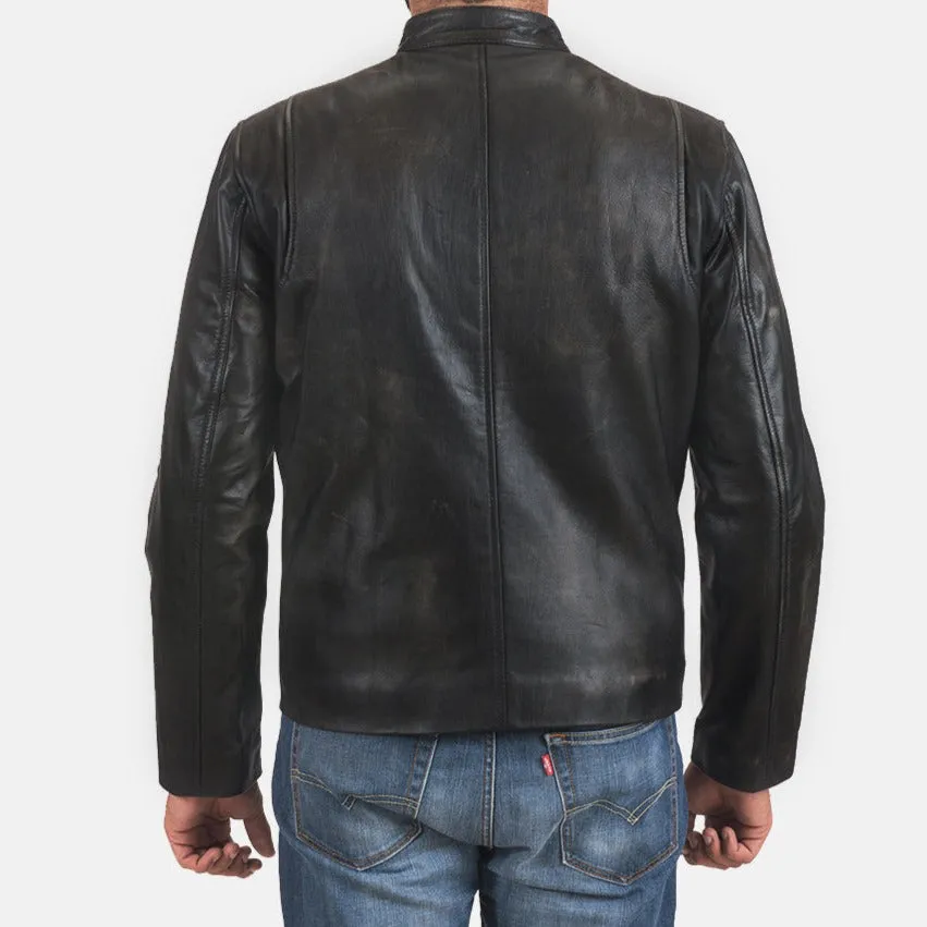 BIKER-1455 MUSH Black Leather Biker Jacket