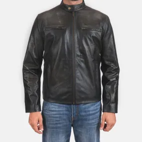 BIKER-1455 MUSH Black Leather Biker Jacket