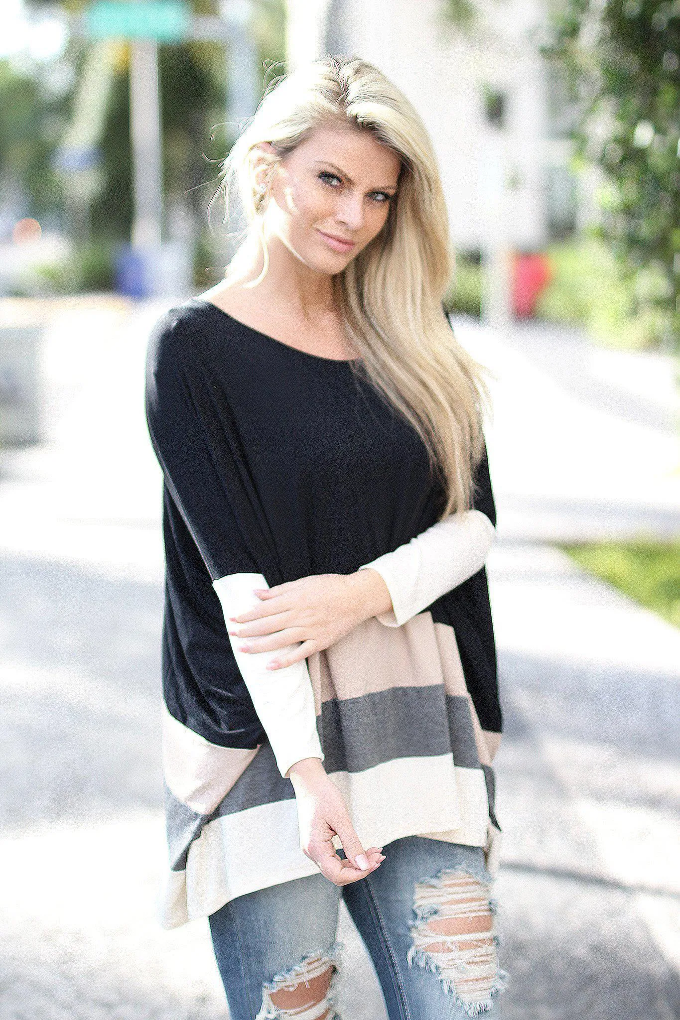 Black Color Block Top