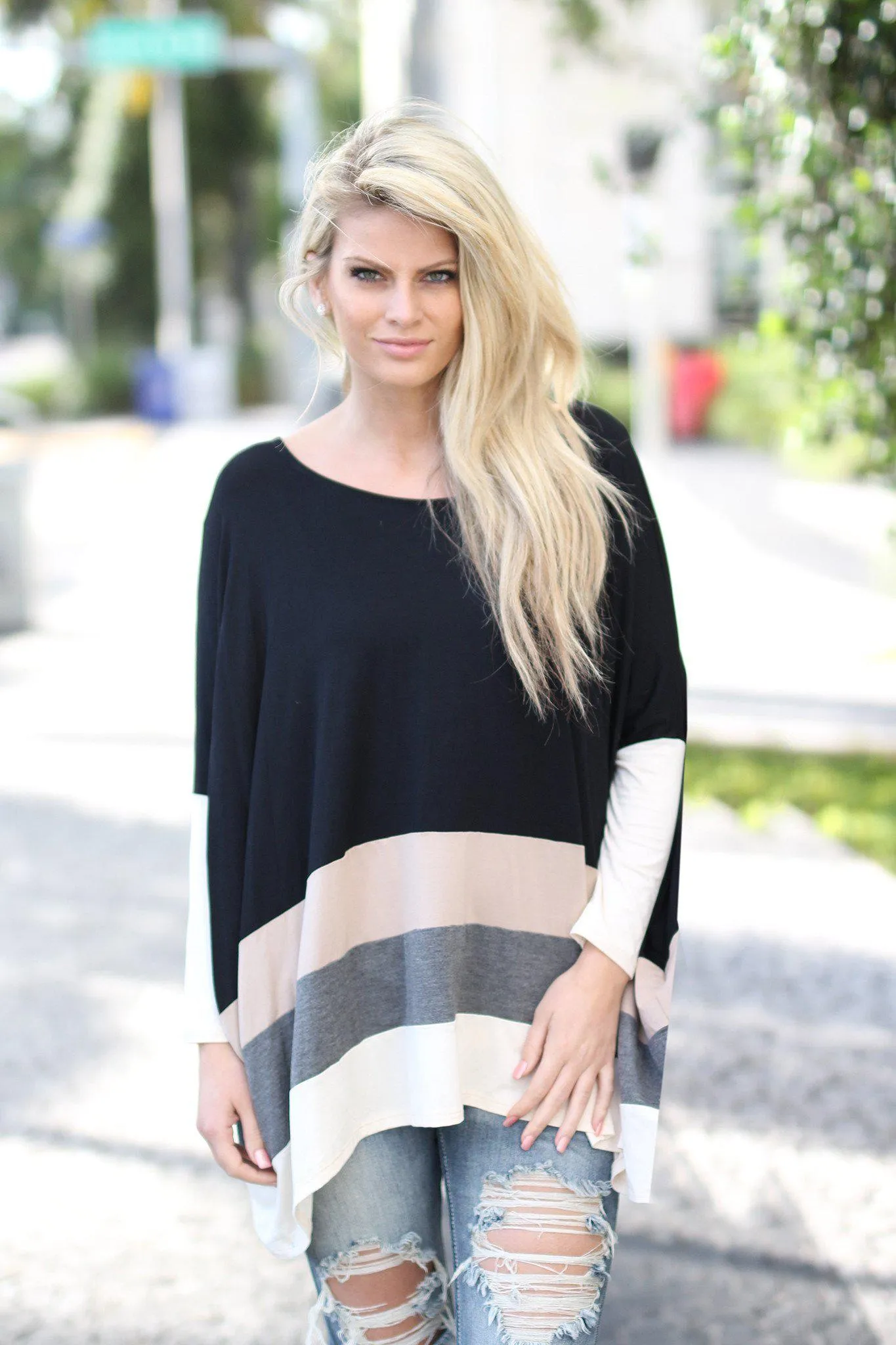 Black Color Block Top