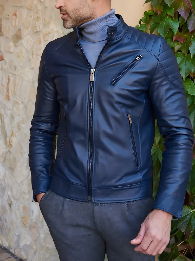 Black Leather Café Racer Jacket