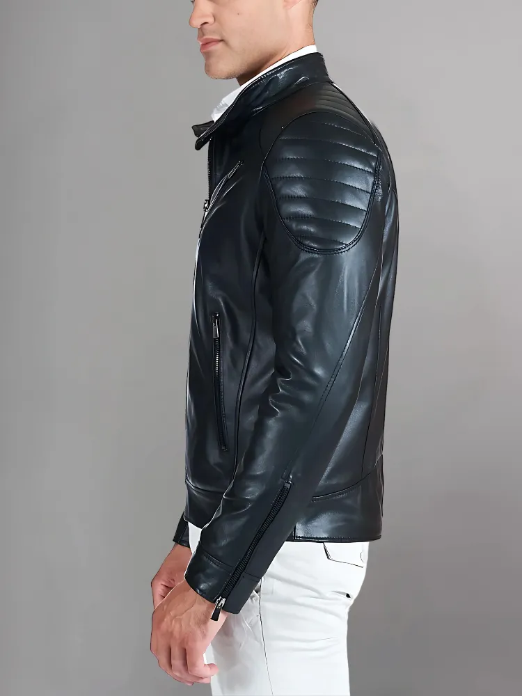 Black Leather Café Racer Jacket