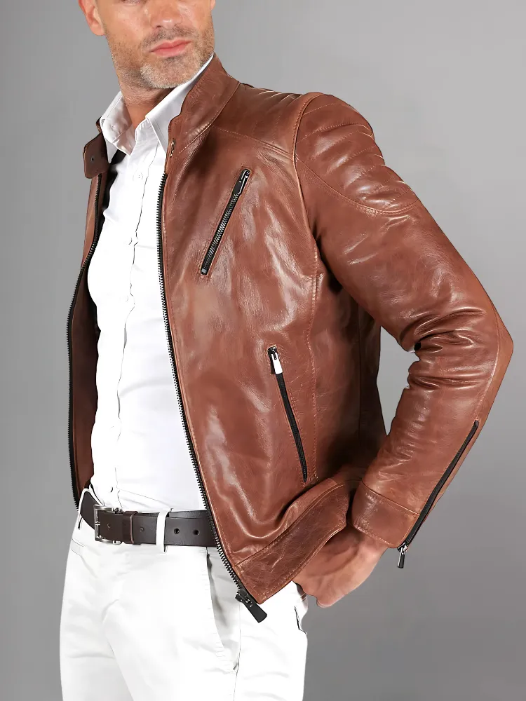 Black Leather Café Racer Jacket