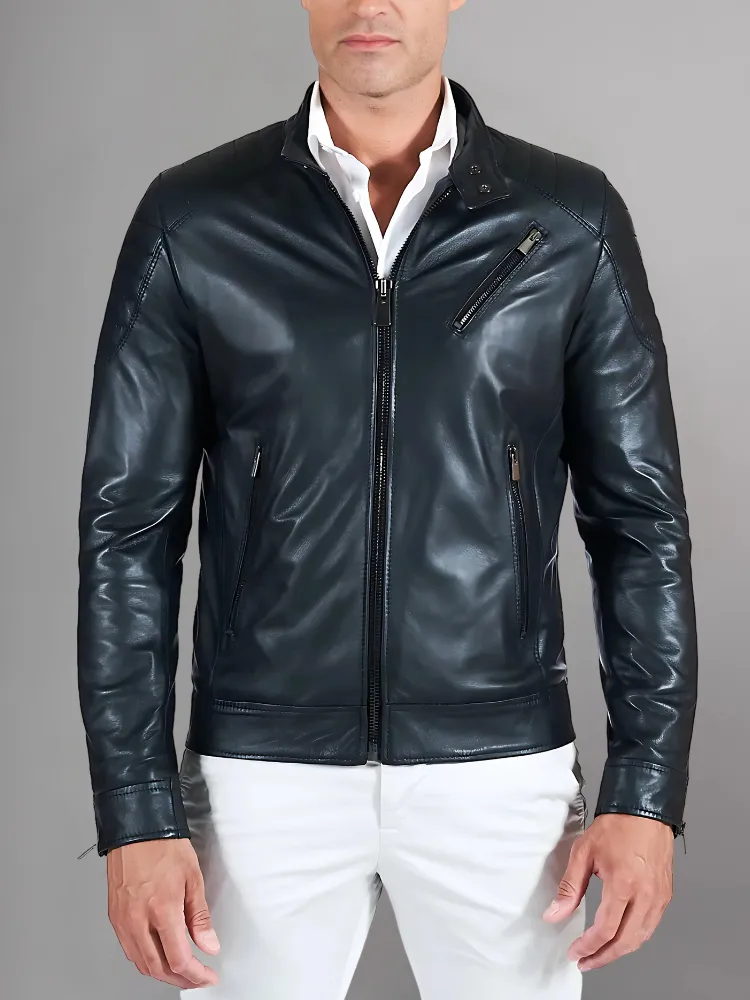 Black Leather Café Racer Jacket