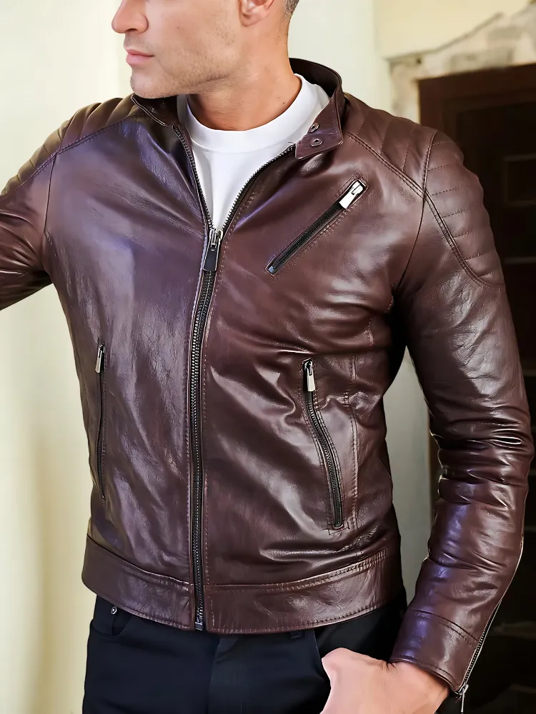 Black Leather Café Racer Jacket