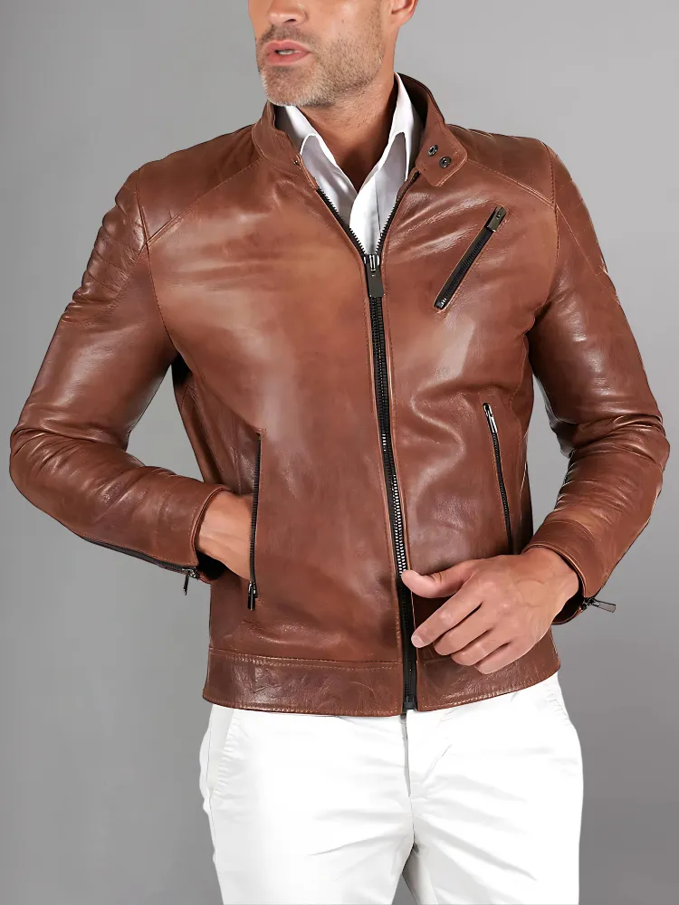 Black Leather Café Racer Jacket