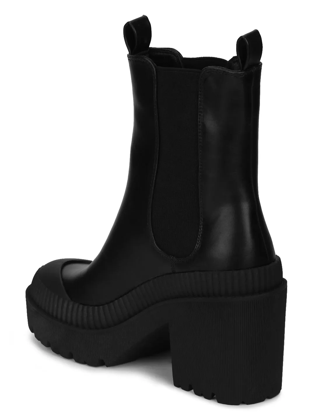 Black PU Slip On Block Heel Ankle Boots (FRANCIS2)