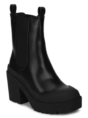 Black PU Slip On Block Heel Ankle Boots (FRANCIS2)