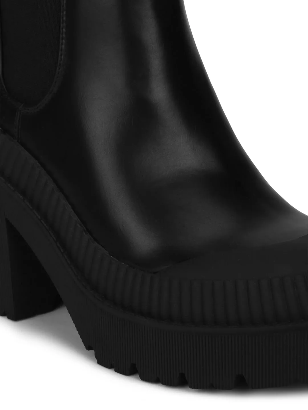 Black PU Slip On Block Heel Ankle Boots (FRANCIS2)