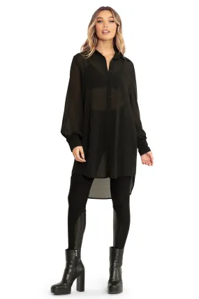 Black Sheer Long Sleeve Oversized Shirt Dress