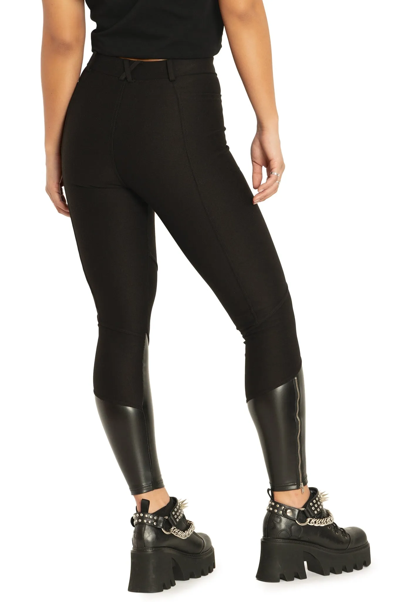 Black Splice Panelled HW Zip Leggings