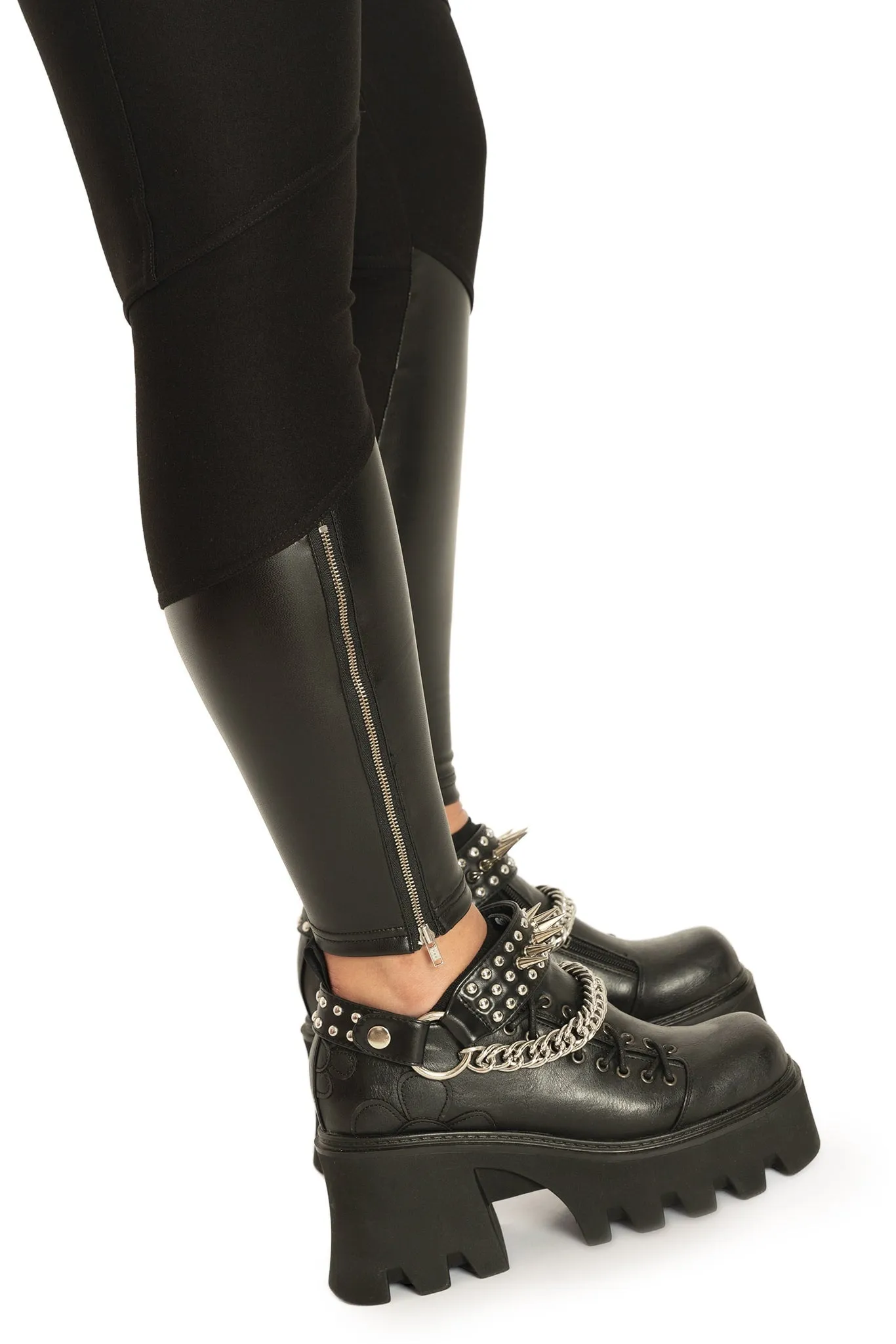 Black Splice Panelled HW Zip Leggings