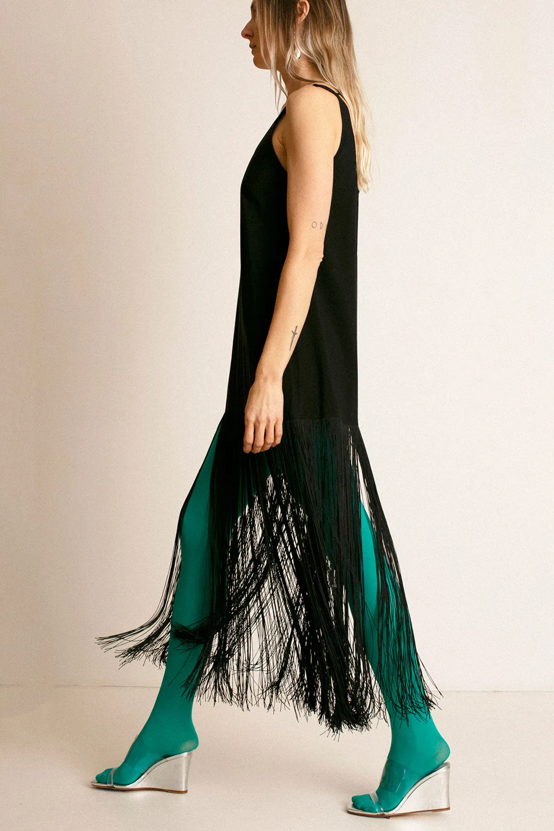 Black Tassel Slip Dress