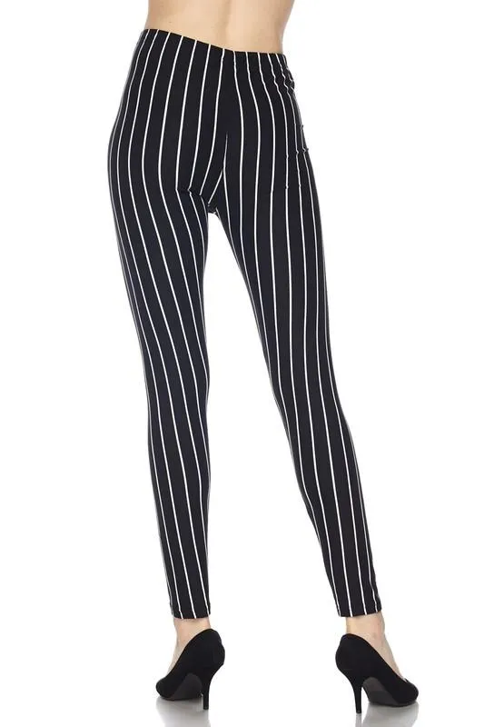 Black/White Pinstripe Print Leggings