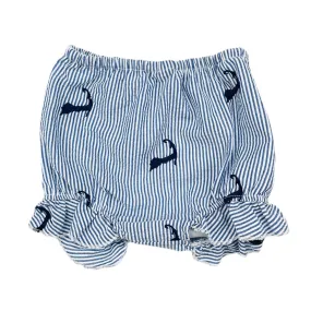 Blue Seersucker Baby Bloomers with Navy Embroidered Cape Cods