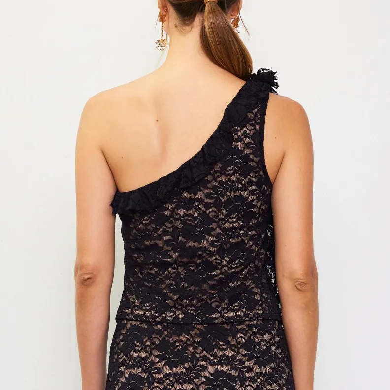 Bombshell in Lace One Shoulder Ruffled Top