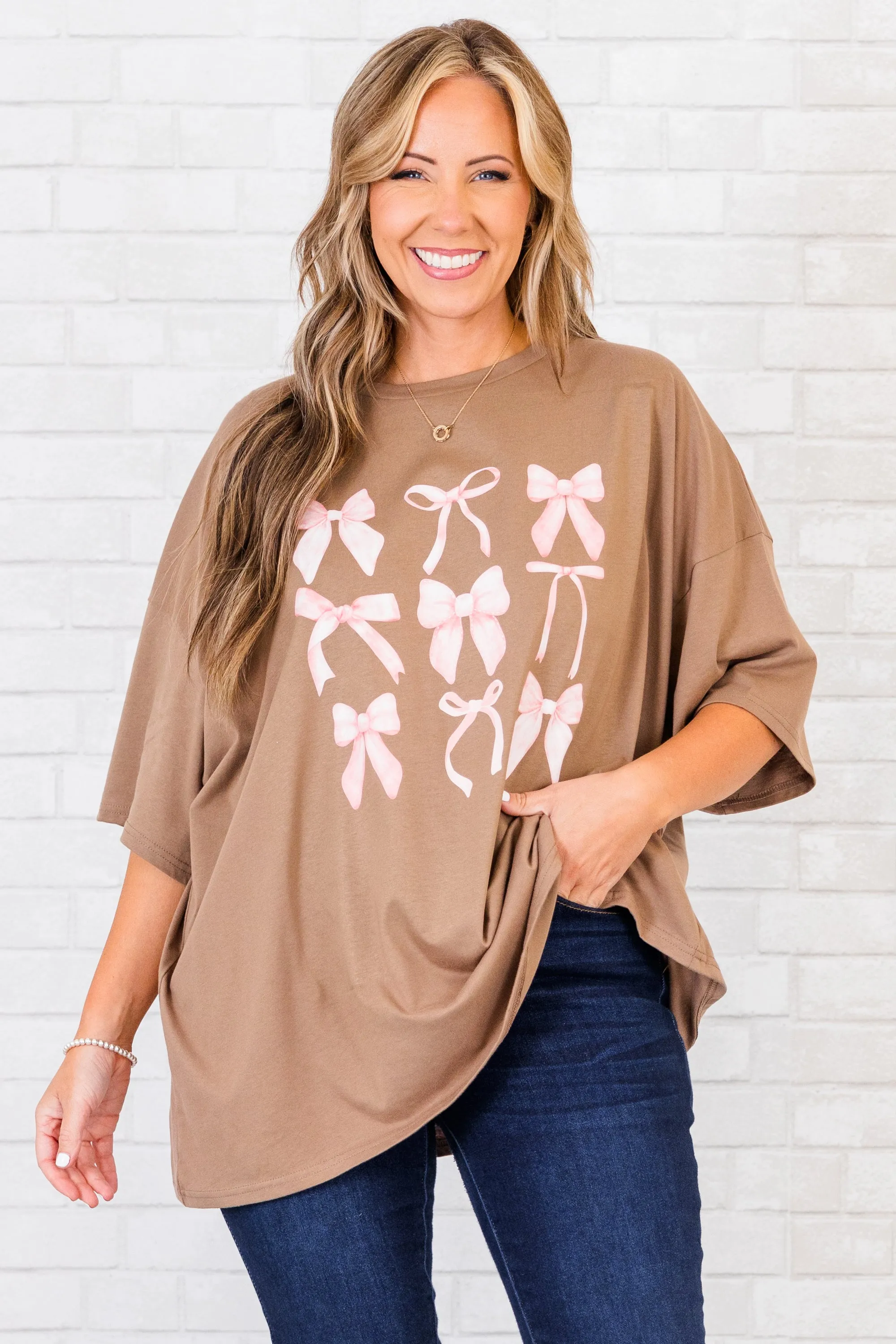 Bows On My Mind Boyfriend Tee, Espresso