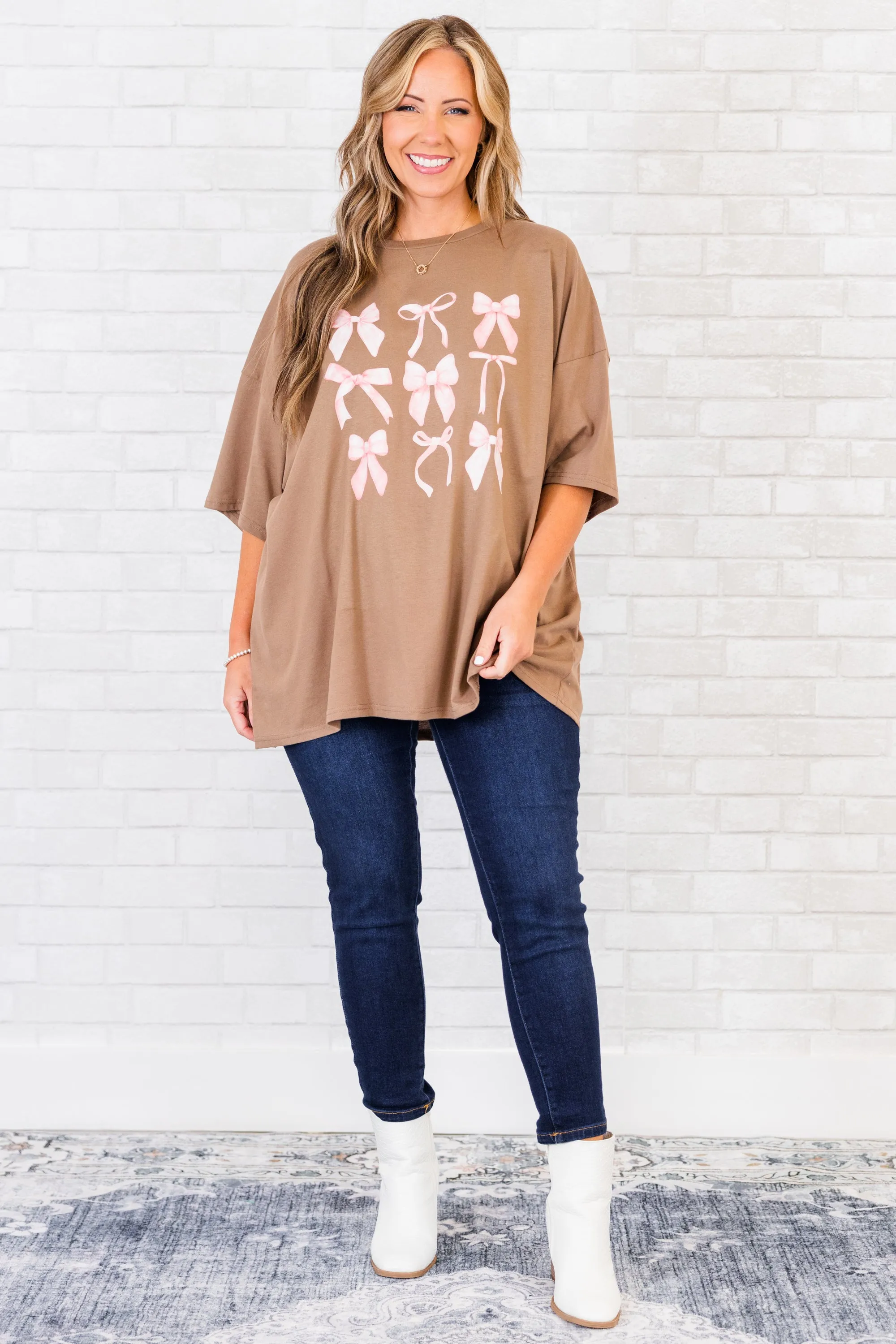 Bows On My Mind Boyfriend Tee, Espresso