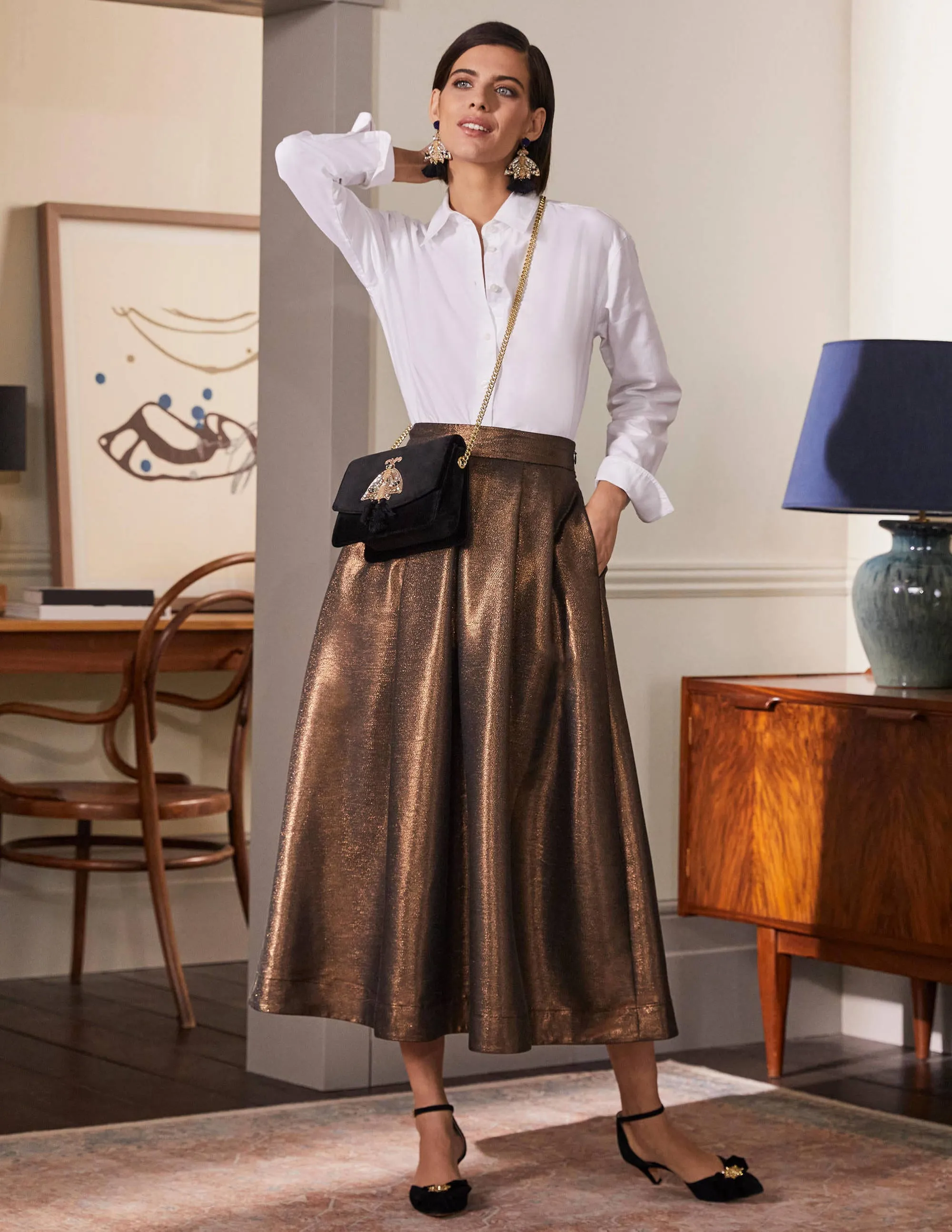 Bronzed Full Midi Skirt-Metallic