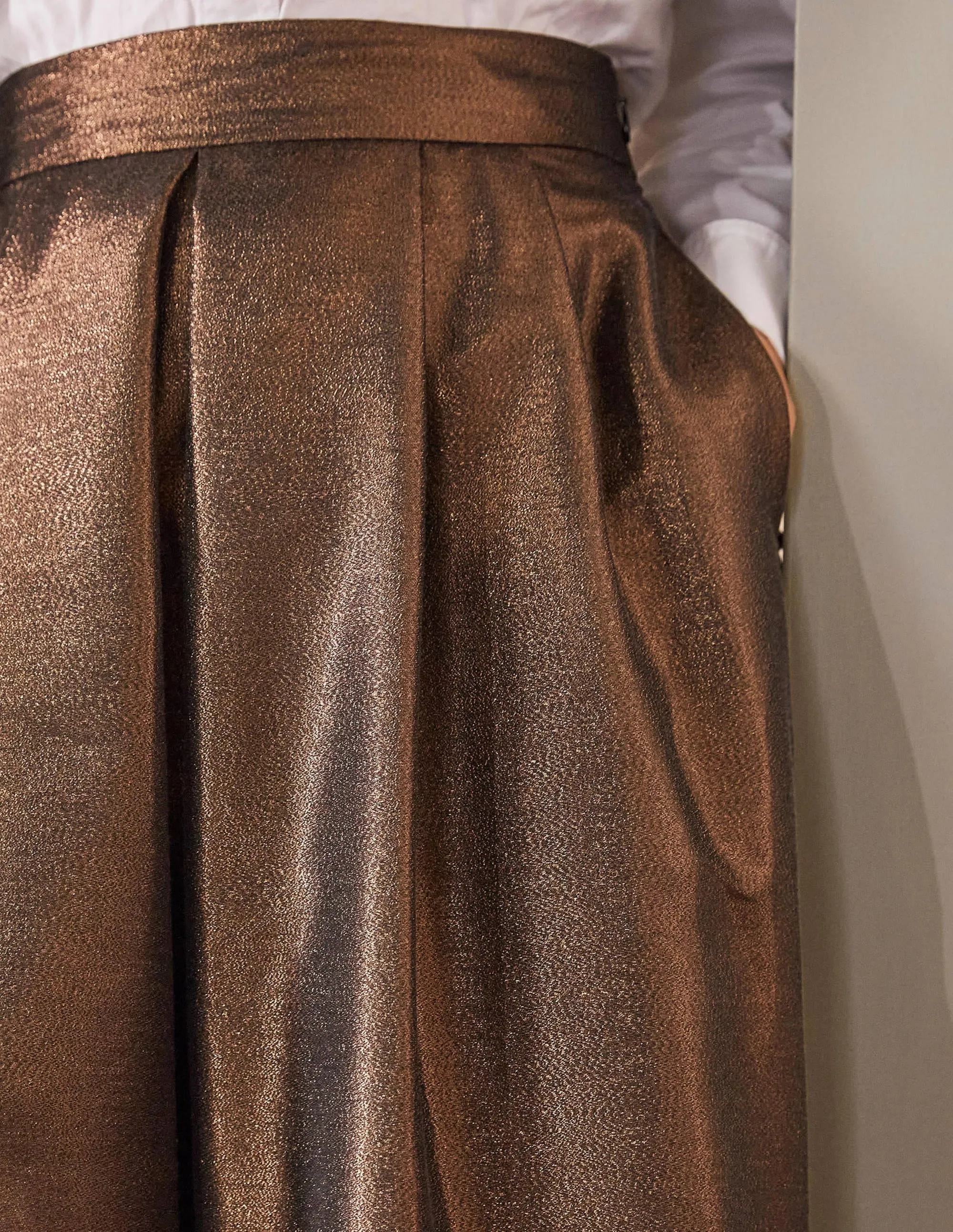 Bronzed Full Midi Skirt-Metallic