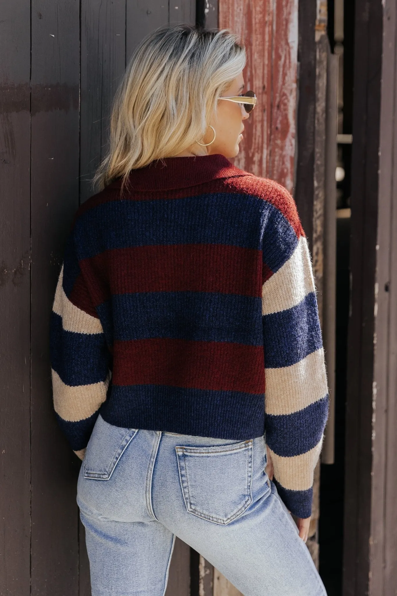 Burgundy Multi Striped Pullover Sweater