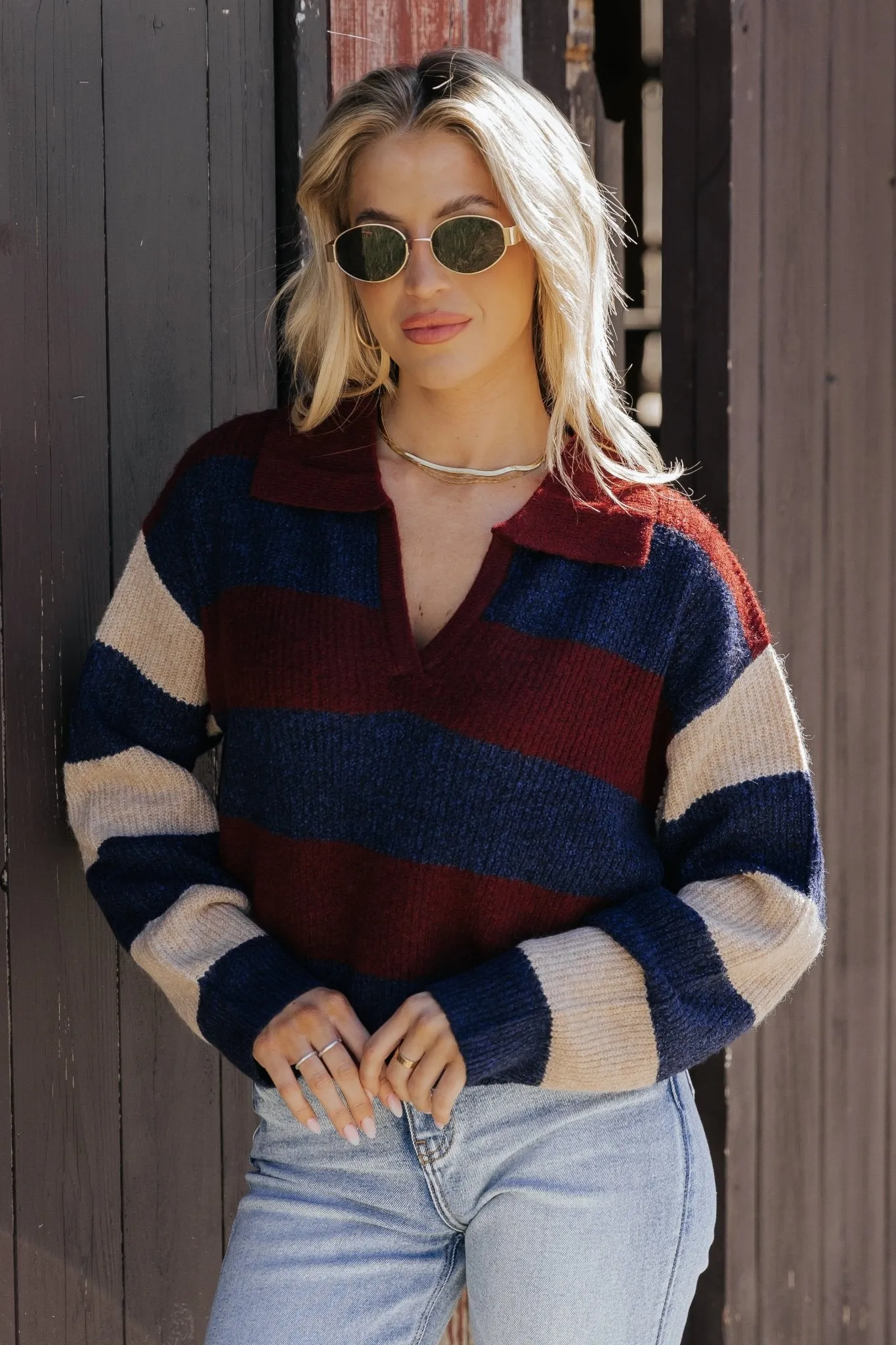 Burgundy Multi Striped Pullover Sweater